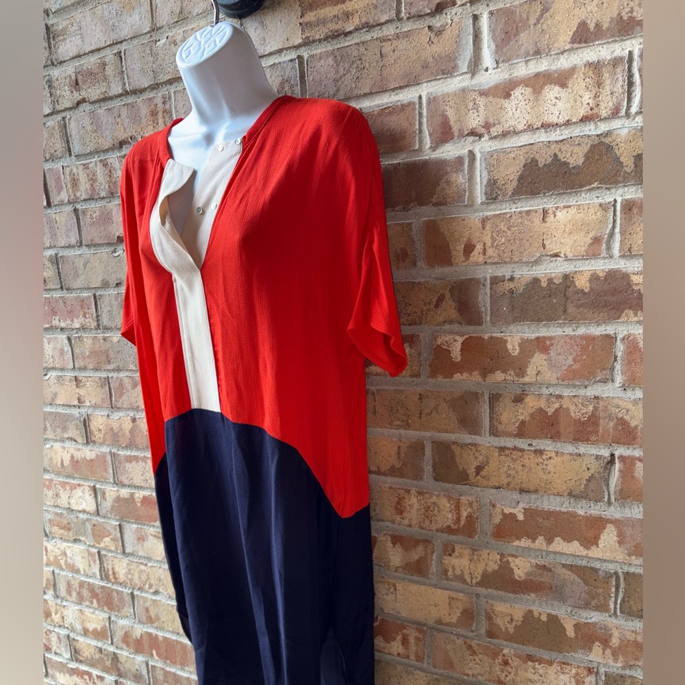 Zara Coral and Navy Colorblock Dress size M - Picture 4 of 9